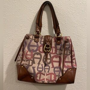 Vintage Etienne Aigner Signature Logo Tote Leather Trim Brass Hardware Y2K